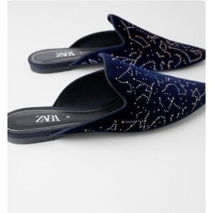 Zara Midnight Blue Velvet Studded Mules